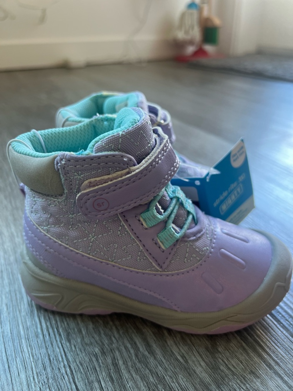 Stride Rite Lavender and Teal Lace-Up Hook-and-Loop Ankle Boots